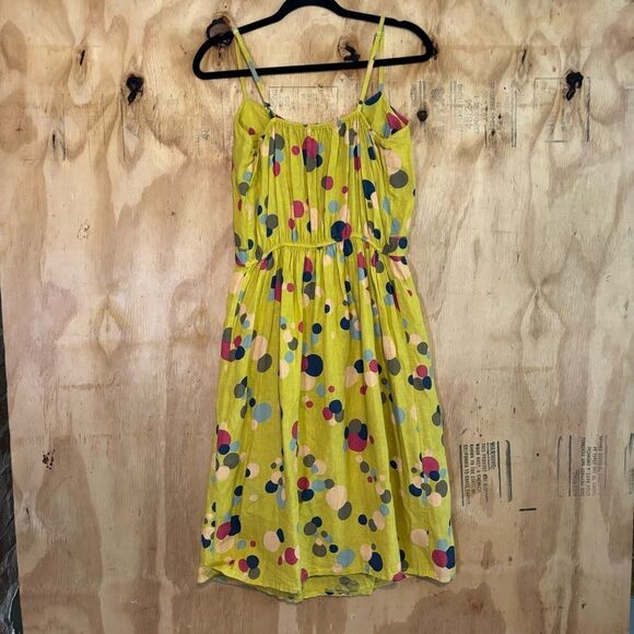 VIA SIGNORIA 100% Linen Midi Yellow Polka dot Sundress Made In Italy Sz L - Picture 4 of 7